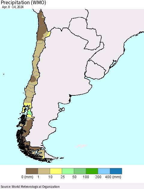 Chile Precipitation (WMO) Thematic Map For 4/8/2024 - 4/14/2024