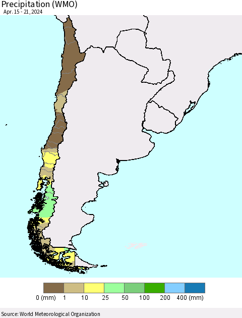 Chile Precipitation (WMO) Thematic Map For 4/15/2024 - 4/21/2024