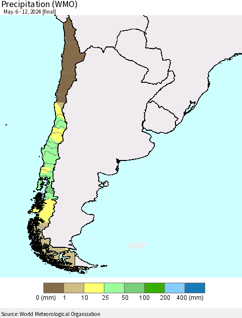 Chile Precipitation (WMO) Thematic Map For 5/6/2024 - 5/12/2024