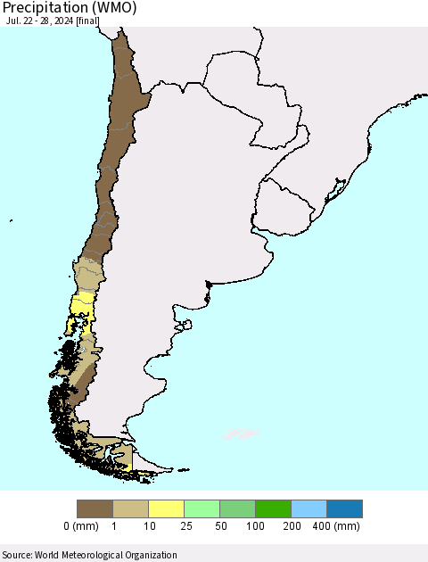 Chile Precipitation (WMO) Thematic Map For 7/22/2024 - 7/28/2024