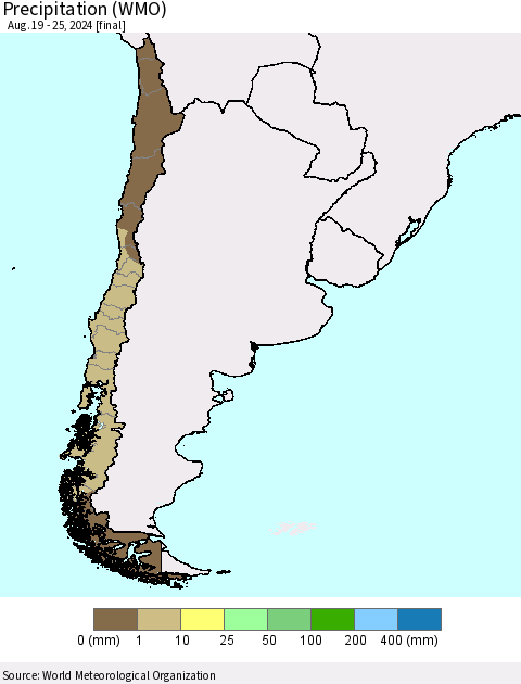 Chile Precipitation (WMO) Thematic Map For 8/19/2024 - 8/25/2024