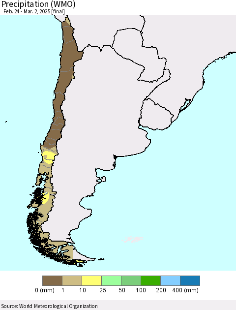 Chile Precipitation (WMO) Thematic Map For 2/24/2025 - 3/2/2025