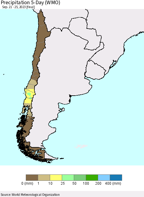 Chile Precipitation 5-Day (WMO) Thematic Map For 9/21/2023 - 9/25/2023