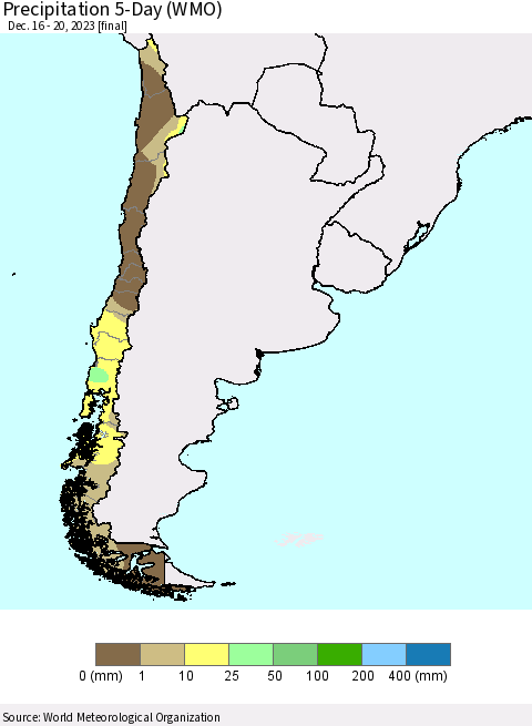 Chile Precipitation 5-Day (WMO) Thematic Map For 12/16/2023 - 12/20/2023