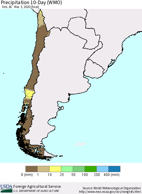 Chile Precipitation 10-Day (WMO) Thematic Map For 2/26/2020 - 3/5/2020