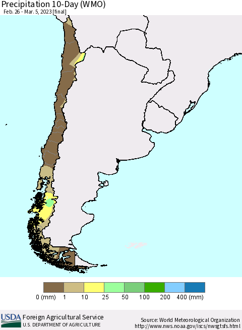 Chile Precipitation 10-Day (WMO) Thematic Map For 2/26/2023 - 3/5/2023