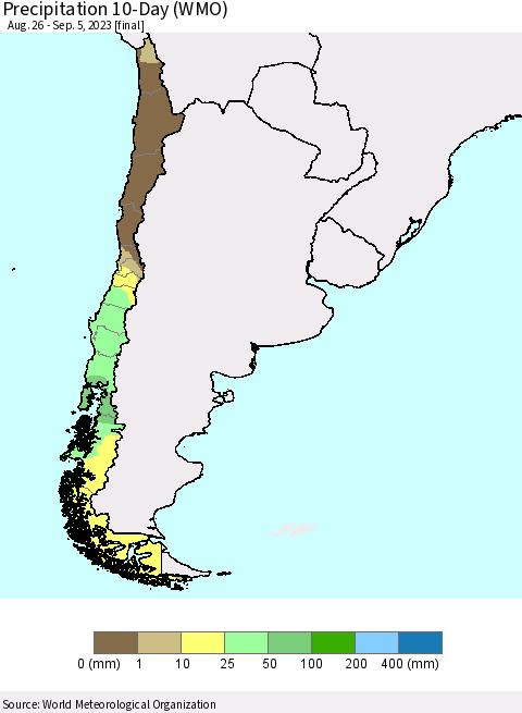 Chile Precipitation 10-Day (WMO) Thematic Map For 8/26/2023 - 9/5/2023