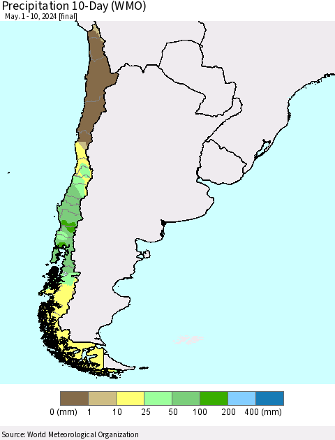 Chile Precipitation 10-Day (WMO) Thematic Map For 5/1/2024 - 5/10/2024
