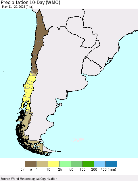 Chile Precipitation 10-Day (WMO) Thematic Map For 5/11/2024 - 5/20/2024