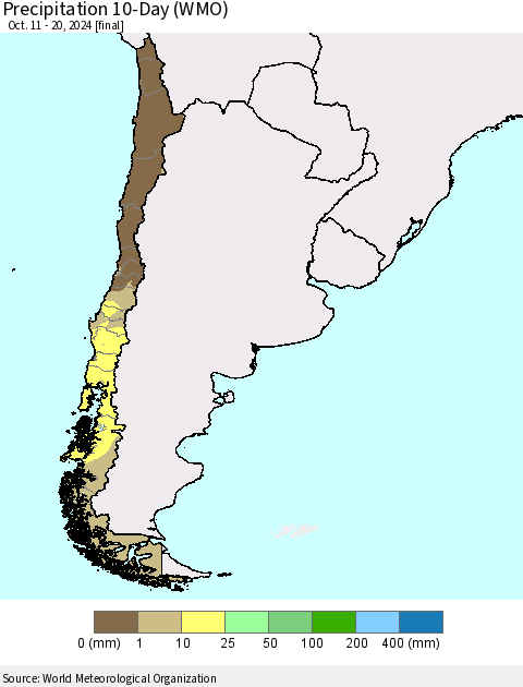 Chile Precipitation 10-Day (WMO) Thematic Map For 10/11/2024 - 10/20/2024
