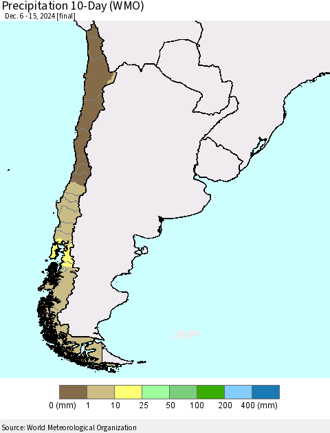 Chile Precipitation 10-Day (WMO) Thematic Map For 12/6/2024 - 12/15/2024