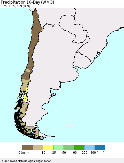Chile Precipitation 10-Day (WMO) Thematic Map For 12/11/2024 - 12/20/2024