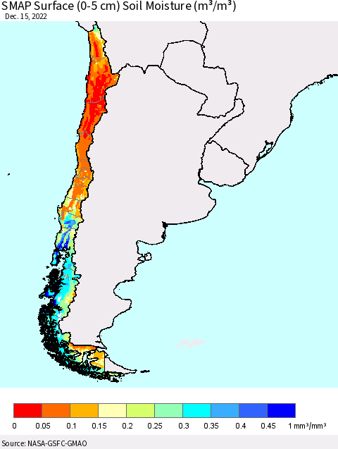 Chile SMAP Surface (0-5 cm) Soil Moisture (m³/m³) Thematic Map For 12/11/2022 - 12/15/2022