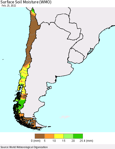 Chile Surface Soil Moisture (WMO) Thematic Map For 2/21/2022 - 2/25/2022