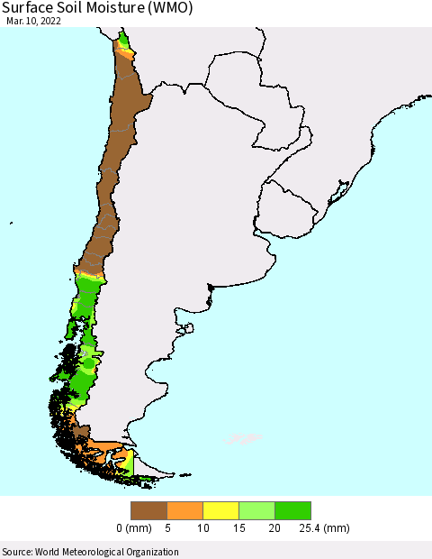 Chile Surface Soil Moisture (WMO) Thematic Map For 3/6/2022 - 3/10/2022