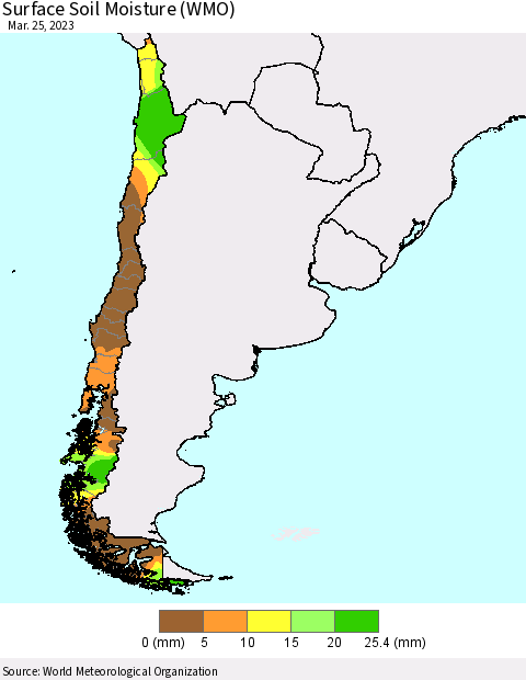 Chile Surface Soil Moisture (WMO) Thematic Map For 3/21/2023 - 3/25/2023