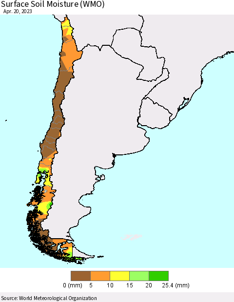 Chile Surface Soil Moisture (WMO) Thematic Map For 4/16/2023 - 4/20/2023