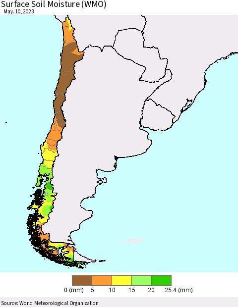 Chile Surface Soil Moisture (WMO) Thematic Map For 5/6/2023 - 5/10/2023