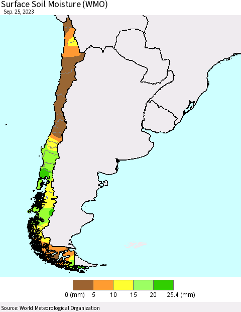 Chile Surface Soil Moisture (WMO) Thematic Map For 9/21/2023 - 9/25/2023