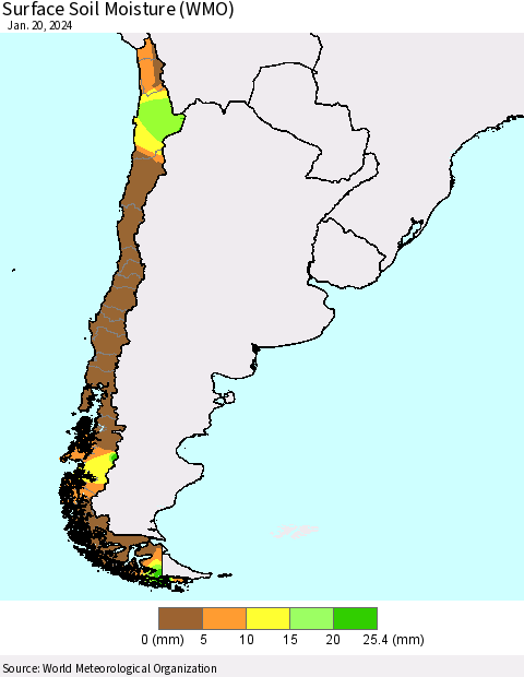 Chile Surface Soil Moisture (WMO) Thematic Map For 1/16/2024 - 1/20/2024