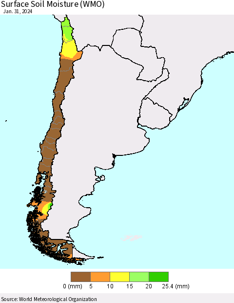 Chile Surface Soil Moisture (WMO) Thematic Map For 1/26/2024 - 1/31/2024