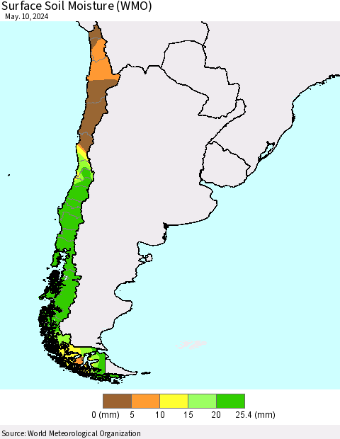 Chile Surface Soil Moisture (WMO) Thematic Map For 5/6/2024 - 5/10/2024