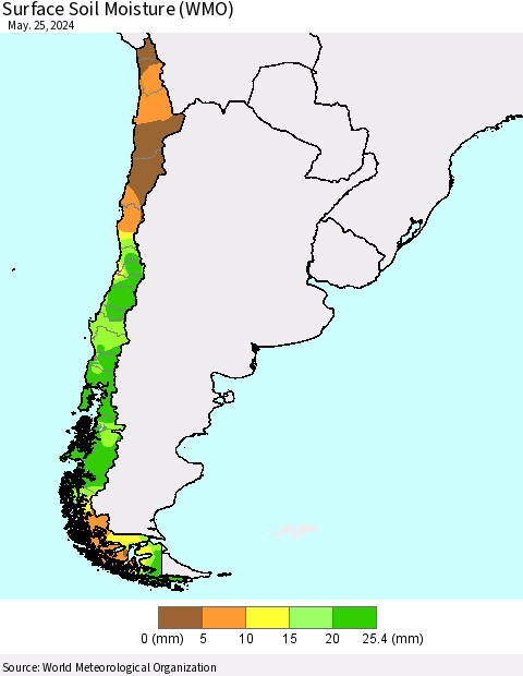 Chile Surface Soil Moisture (WMO) Thematic Map For 5/21/2024 - 5/25/2024