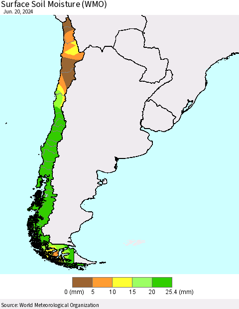 Chile Surface Soil Moisture (WMO) Thematic Map For 6/16/2024 - 6/20/2024