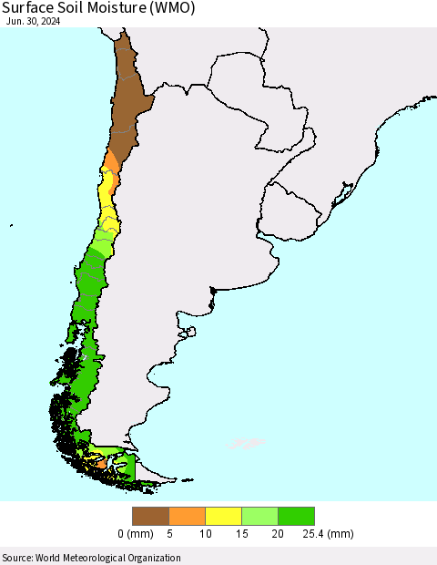 Chile Surface Soil Moisture (WMO) Thematic Map For 6/26/2024 - 6/30/2024
