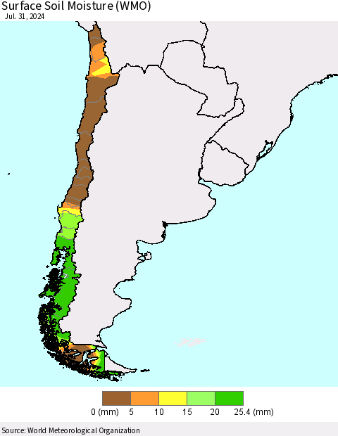 Chile Surface Soil Moisture (WMO) Thematic Map For 7/26/2024 - 7/31/2024