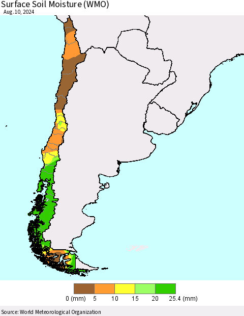 Chile Surface Soil Moisture (WMO) Thematic Map For 8/6/2024 - 8/10/2024