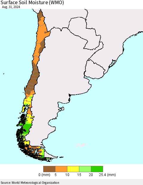 Chile Surface Soil Moisture (WMO) Thematic Map For 8/26/2024 - 8/31/2024