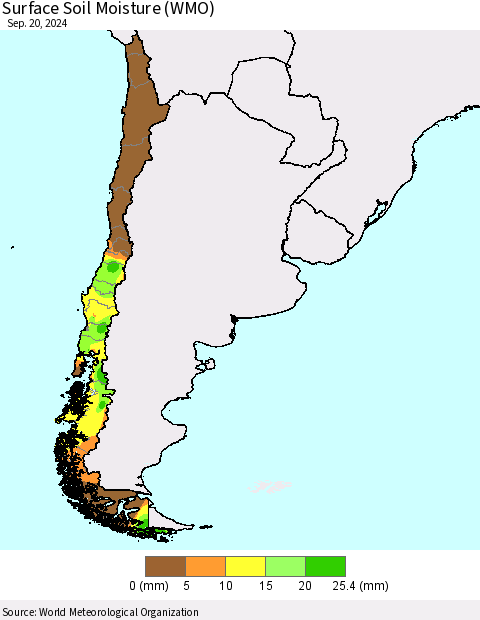 Chile Surface Soil Moisture (WMO) Thematic Map For 9/16/2024 - 9/20/2024