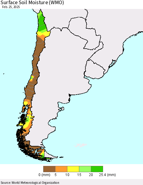 Chile Surface Soil Moisture (WMO) Thematic Map For 2/21/2025 - 2/25/2025