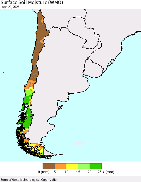 Chile Surface Soil Moisture (WMO) Thematic Map For 4/16/2025 - 4/20/2025