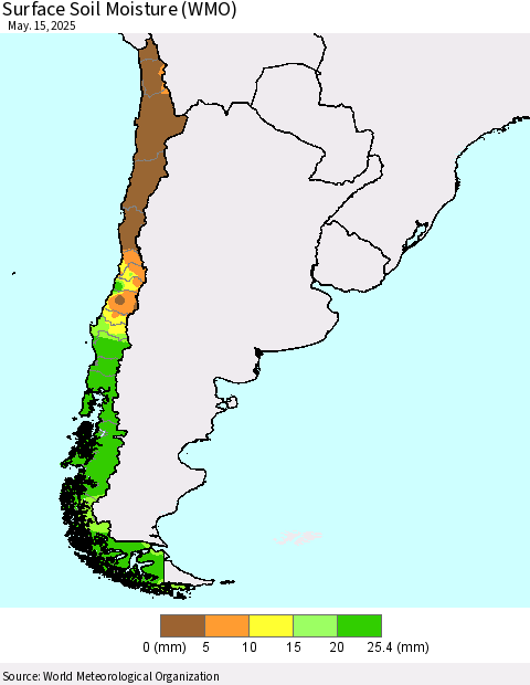 Chile Surface Soil Moisture (WMO) Thematic Map For 5/11/2025 - 5/15/2025