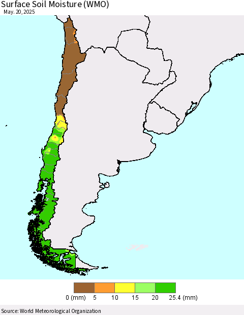 Chile Surface Soil Moisture (WMO) Thematic Map For 5/16/2025 - 5/20/2025