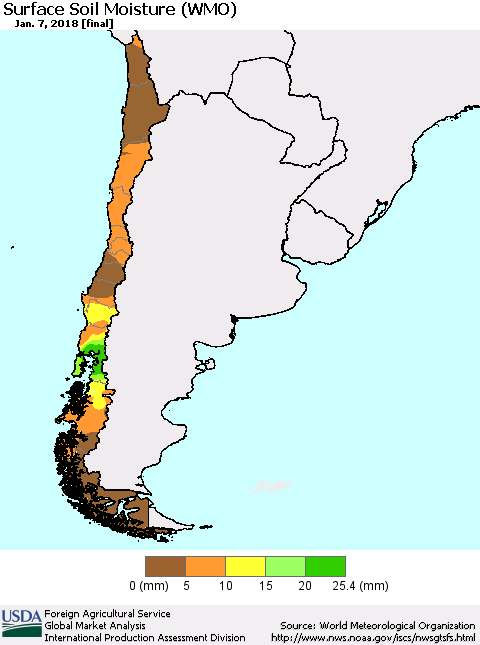 Chile Surface Soil Moisture (WMO) Thematic Map For 1/1/2018 - 1/7/2018