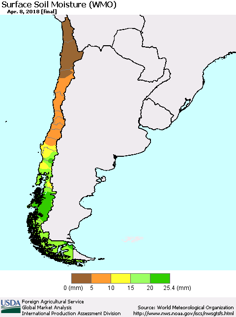 Chile Surface Soil Moisture (WMO) Thematic Map For 4/2/2018 - 4/8/2018