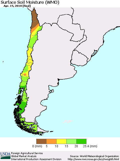 Chile Surface Soil Moisture (WMO) Thematic Map For 4/9/2018 - 4/15/2018