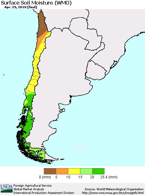 Chile Surface Soil Moisture (WMO) Thematic Map For 4/23/2018 - 4/29/2018