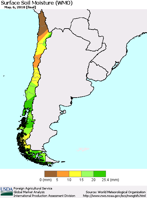 Chile Surface Soil Moisture (WMO) Thematic Map For 4/30/2018 - 5/6/2018