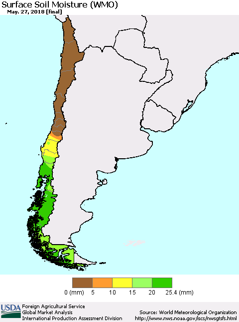 Chile Surface Soil Moisture (WMO) Thematic Map For 5/21/2018 - 5/27/2018