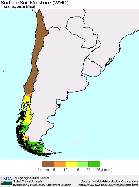 Chile Surface Soil Moisture (WMO) Thematic Map For 9/10/2018 - 9/16/2018