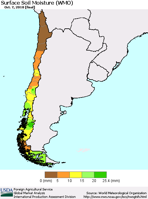 Chile Surface Soil Moisture (WMO) Thematic Map For 10/1/2018 - 10/7/2018
