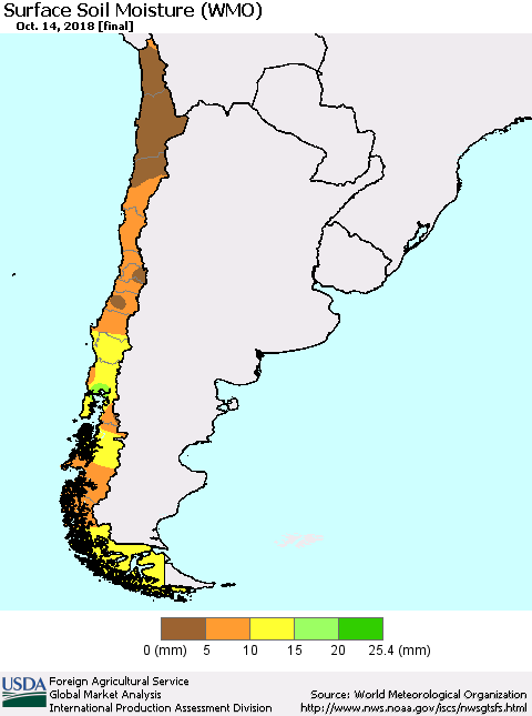Chile Surface Soil Moisture (WMO) Thematic Map For 10/8/2018 - 10/14/2018
