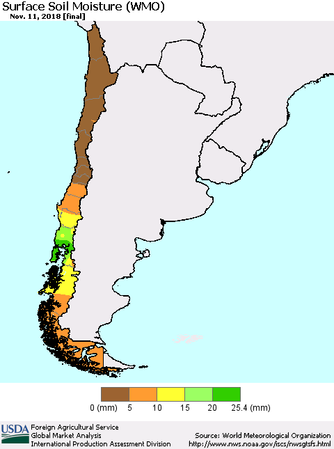 Chile Surface Soil Moisture (WMO) Thematic Map For 11/5/2018 - 11/11/2018