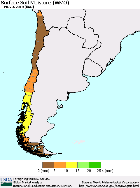 Chile Surface Soil Moisture (WMO) Thematic Map For 2/25/2019 - 3/3/2019