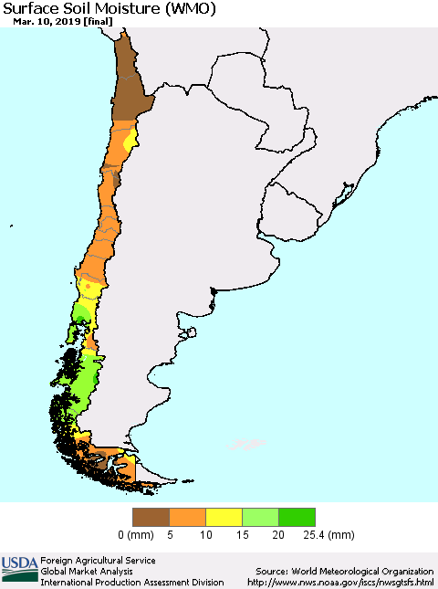 Chile Surface Soil Moisture (WMO) Thematic Map For 3/4/2019 - 3/10/2019