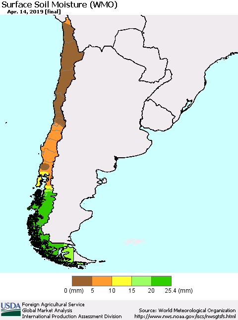 Chile Surface Soil Moisture (WMO) Thematic Map For 4/8/2019 - 4/14/2019